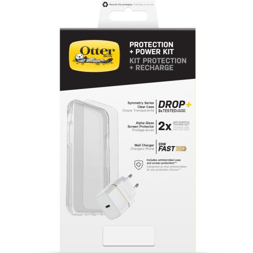 OtterBox KIT iPhone 13 Pro Max (Symmetry Clear / Alpha-glass / EU USB-C Wall Charger 20W - white)