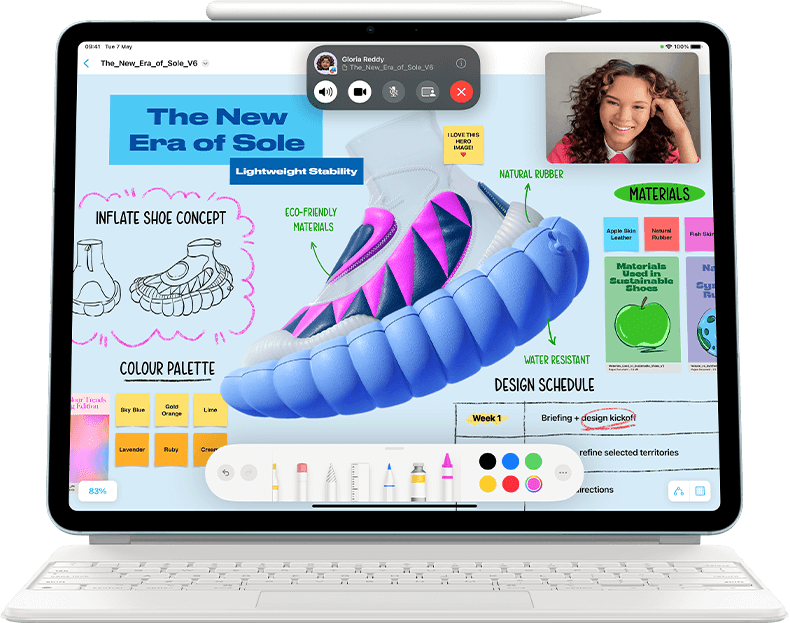 iPad Air with 12MP Ultra Wide front camera showing SharePlay feature in FaceTime